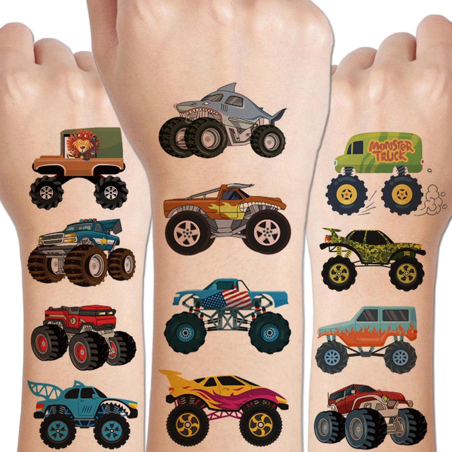 Monster Truck Party Tattoos - Set of 10 Sheets | Boys Birthday Favors | Temporary Tattoos for Kids | Goodie Bag Fillers | Party Supplies