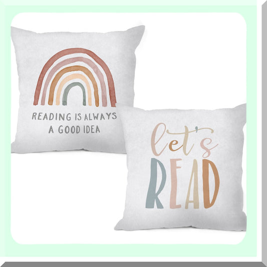 Inspirational Farmhouse Reading Throw Pillow Set - Decorative Book Lover Cushion Cover for Sofa, Bed, Bedroom - 18x18 Inch, Pack of 2