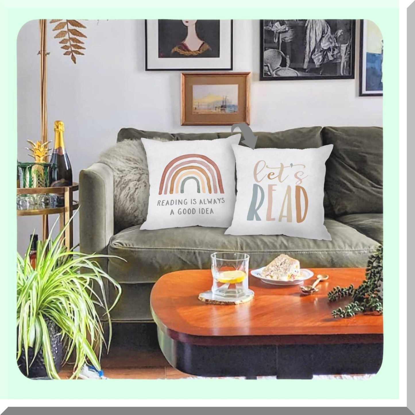 Inspirational Farmhouse Reading Throw Pillow Set - Decorative Book Lover Cushion Cover for Sofa, Bed, Bedroom - 18x18 Inch, Pack of 2