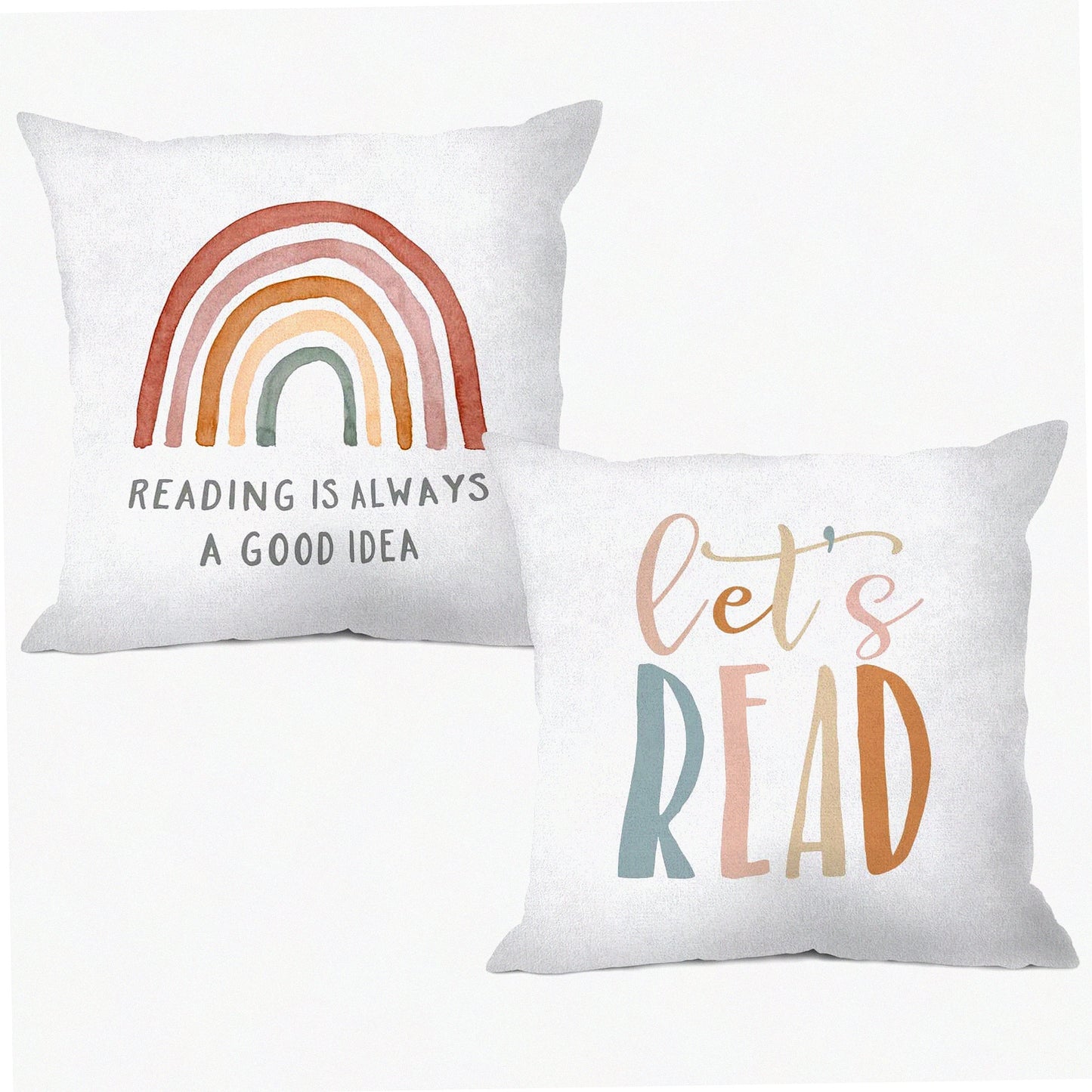 Inspirational Farmhouse Reading Throw Pillow Set - Decorative Book Lover Cushion Cover for Sofa, Bed, Bedroom - 18x18 Inch, Pack of 2