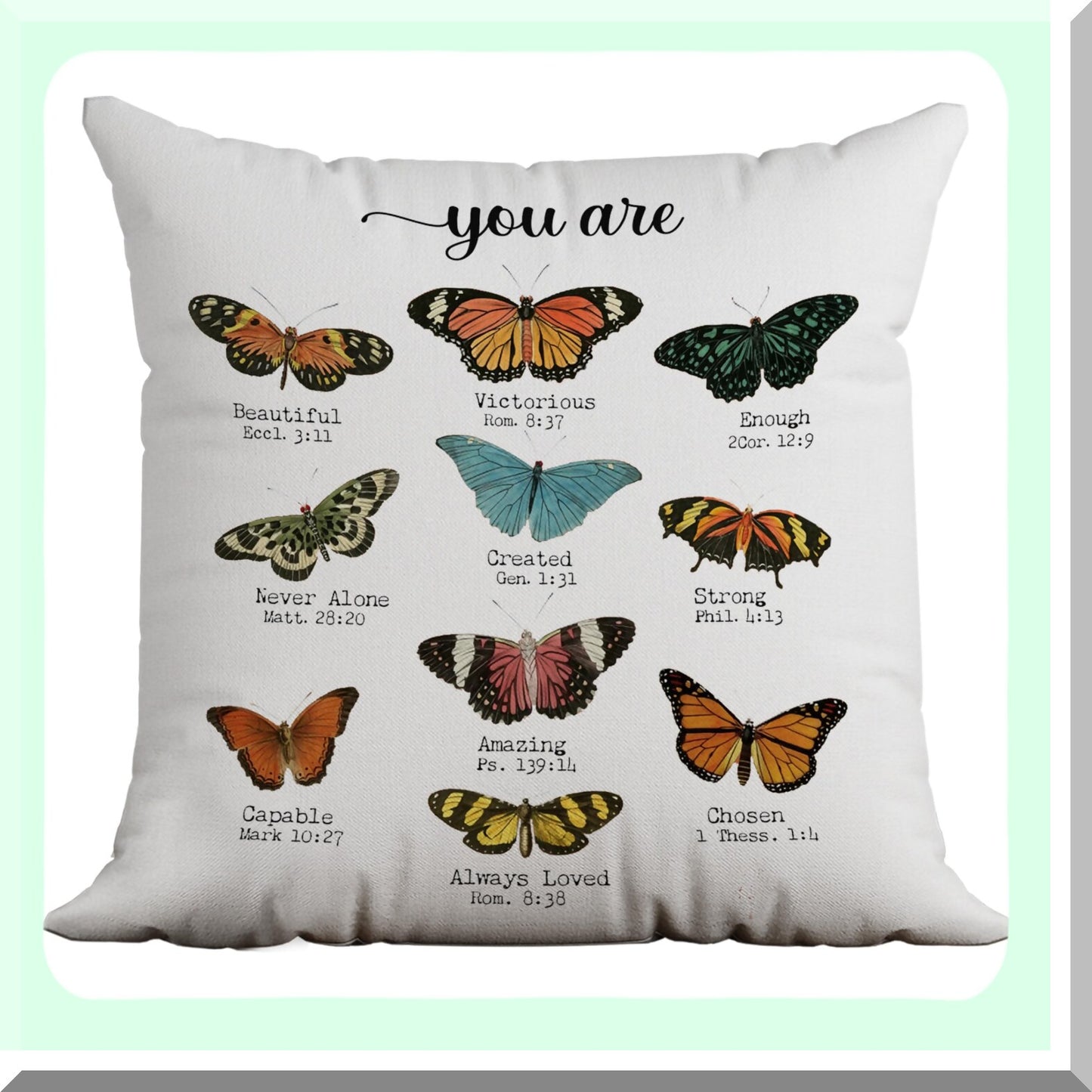 Inspirational Butterfly Bible Verse Pillow Covers - Decorative Throw Pillows for Home & Bedroom - Christian Gifts for Women - 18x18 Girl Room Decor