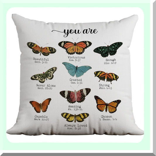 Inspirational Butterfly Bible Verse Pillow Covers - Decorative Throw Pillows for Home & Bedroom - Christian Gifts for Women - 18x18 Girl Room Decor