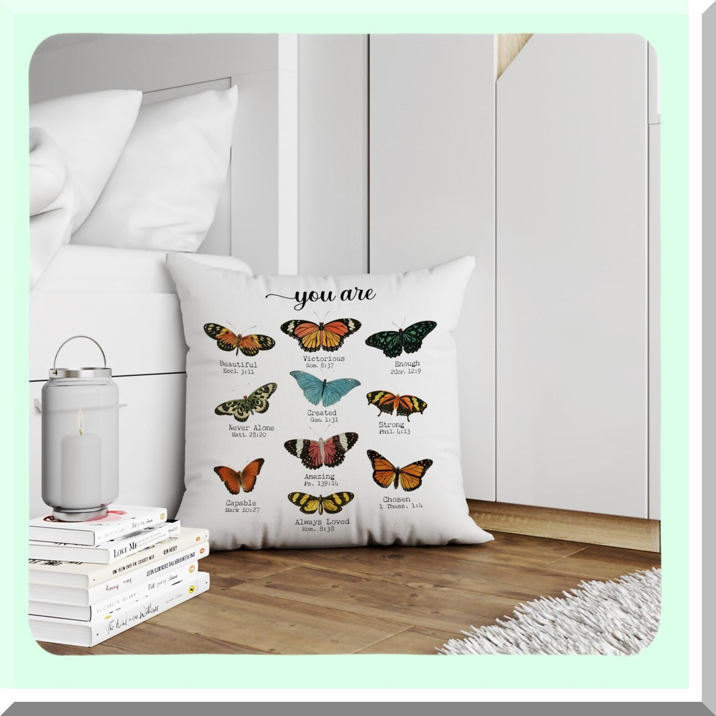 Inspirational Butterfly Bible Verse Pillow Covers - Decorative Throw Pillows for Home & Bedroom - Christian Gifts for Women - 18x18 Girl Room Decor