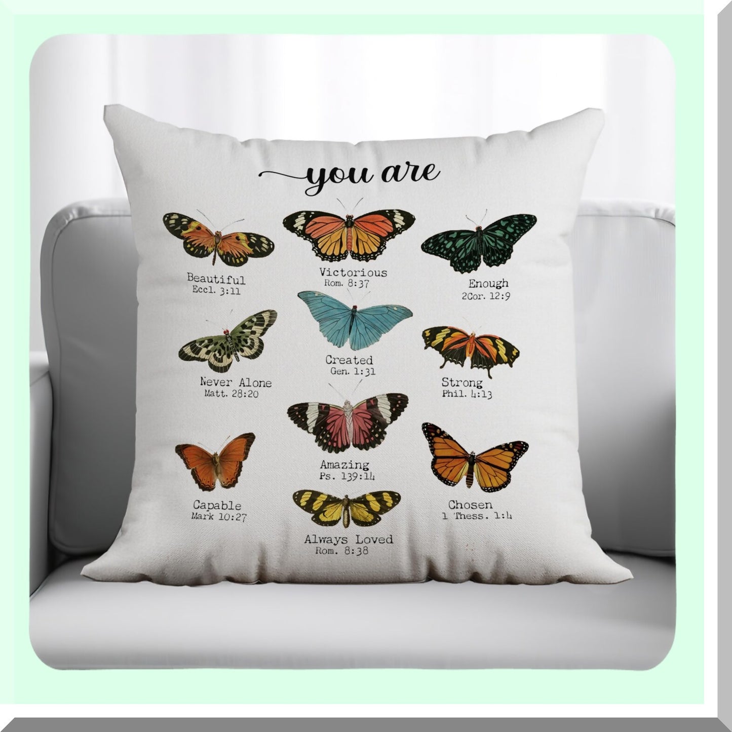 Inspirational Butterfly Bible Verse Pillow Covers - Decorative Throw Pillows for Home & Bedroom - Christian Gifts for Women - 18x18 Girl Room Decor