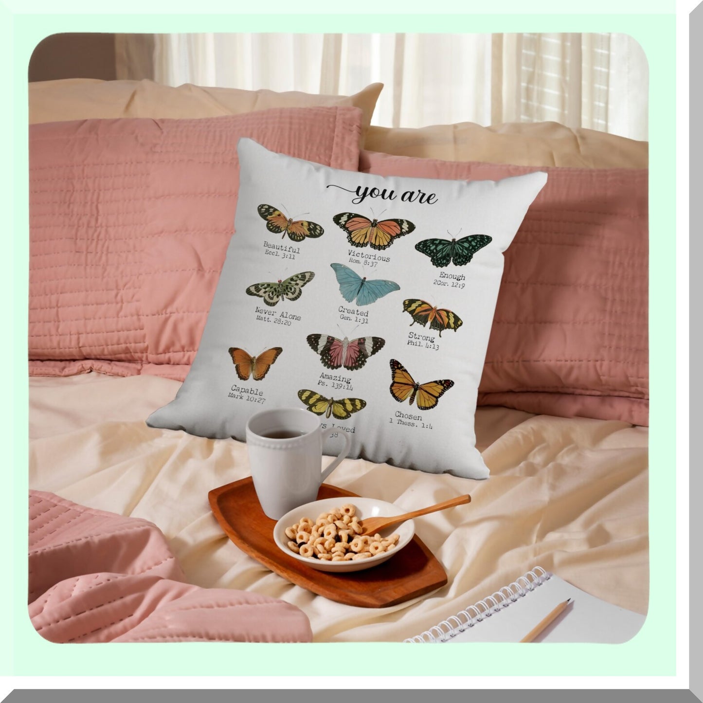 Inspirational Butterfly Bible Verse Pillow Covers - Decorative Throw Pillows for Home & Bedroom - Christian Gifts for Women - 18x18 Girl Room Decor