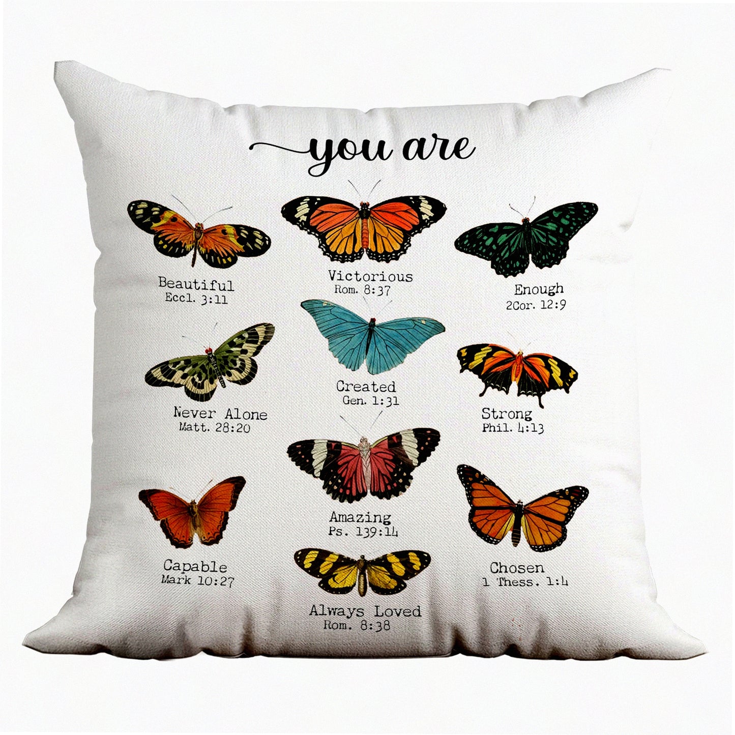 Inspirational Butterfly Bible Verse Pillow Covers - Decorative Throw Pillows for Home & Bedroom - Christian Gifts for Women - 18x18 Girl Room Decor
