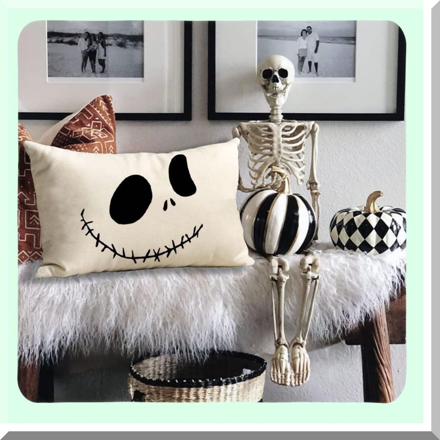 Spooky Ghost Decor Pillow Cases - Funny Cute Black & White Outdoor Cushion Cover 12x20 Inch for Room Sofa Linen - Halloween Theme