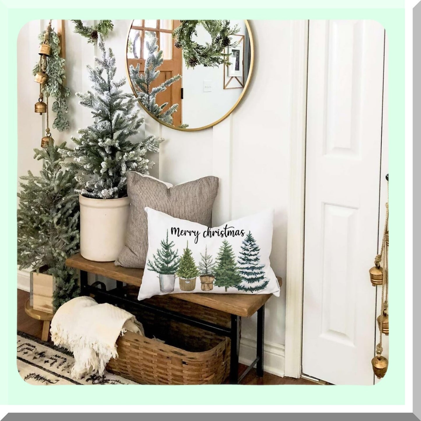 Winter Wonderland Lumbar Pillow Cover - Festive Farmhouse Decor for Sofa Couch - Merry Trees Cushion Case - Holiday Home Decor 12 x 20