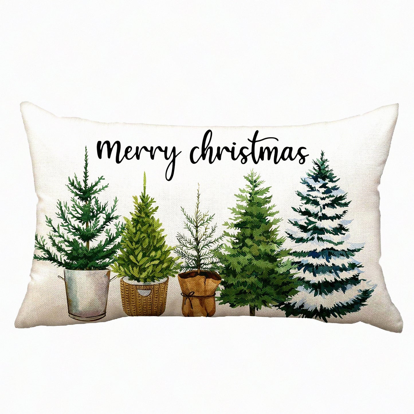 Winter Wonderland Lumbar Pillow Cover - Festive Farmhouse Decor for Sofa Couch - Merry Trees Cushion Case - Holiday Home Decor 12 x 20