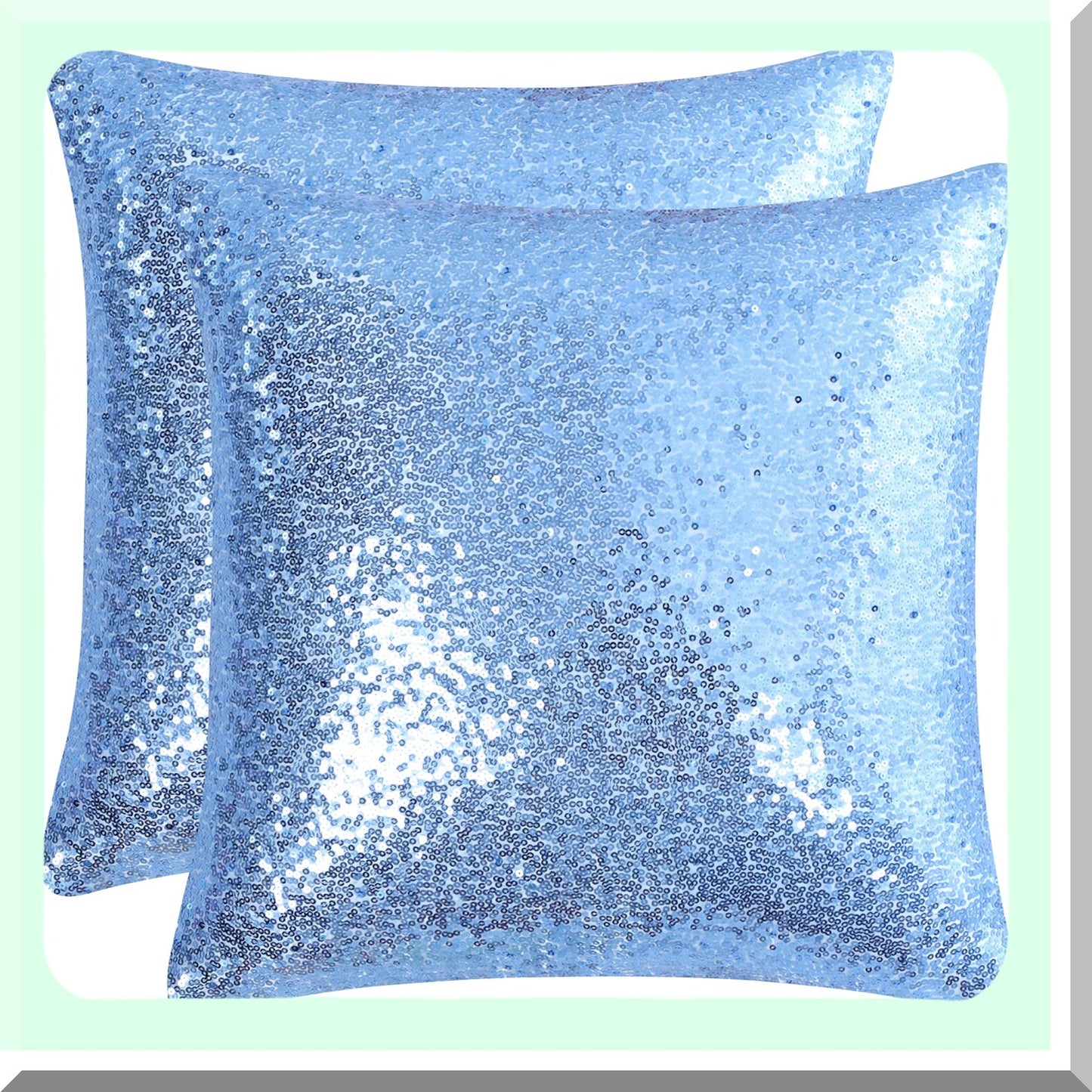 Sparkle Party Pillowcase Set - Sequin Throw Cushion Covers, Shiny Decorative Pillowcases for Thanksgiving & New Year Celebration, 16x16 Inch, Sky Blue
