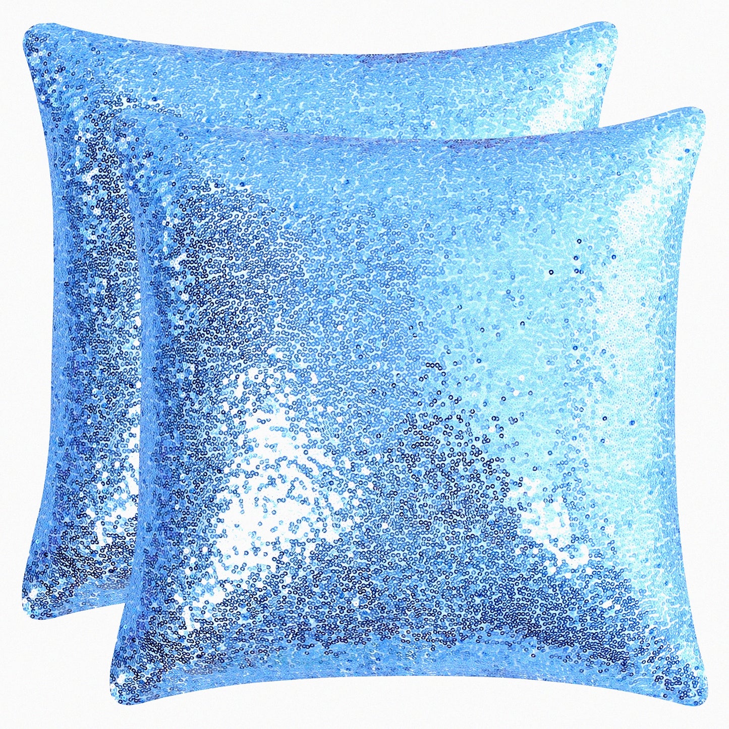 Sparkle Party Pillowcase Set - Sequin Throw Cushion Covers, Shiny Decorative Pillowcases for Thanksgiving & New Year Celebration, 16x16 Inch, Sky Blue