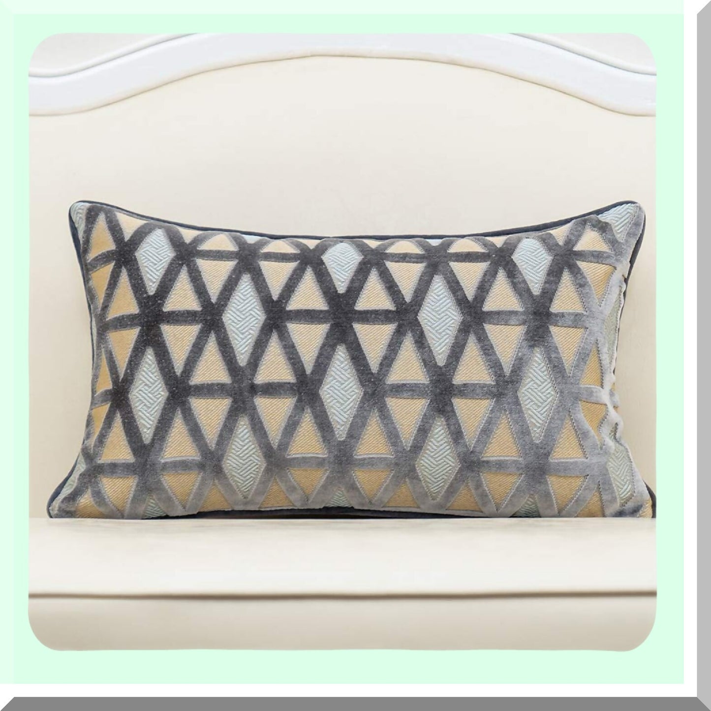 Luxury Diamond Plaid Velvet Lumbar Pillow Cover - Modern Striped Embroidery Cushion Case for Couch, Sofa, Living Room, Bedroom, Car - Gray 12x20"