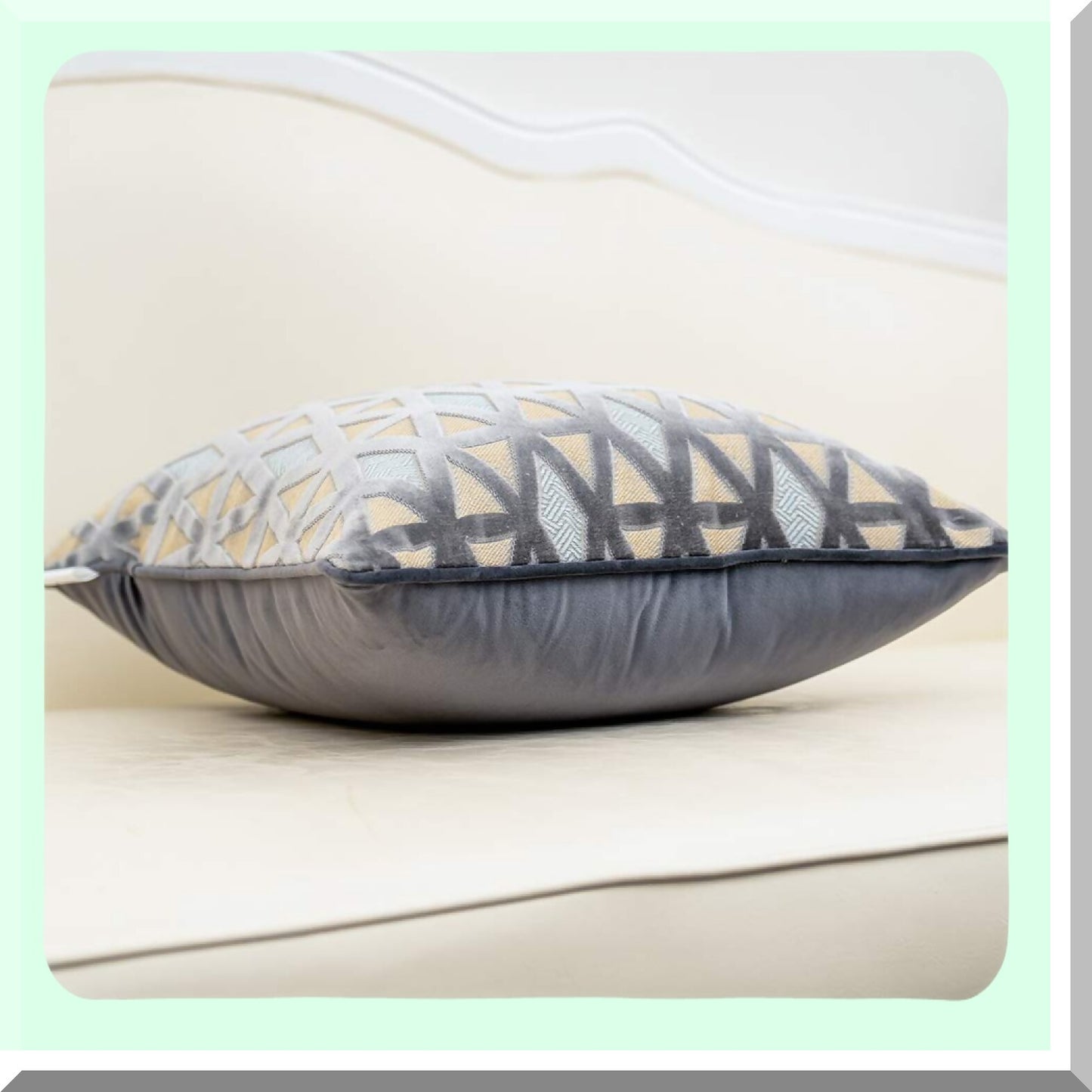 Luxury Diamond Plaid Velvet Lumbar Pillow Cover - Modern Striped Embroidery Cushion Case for Couch, Sofa, Living Room, Bedroom, Car - Gray 12x20"