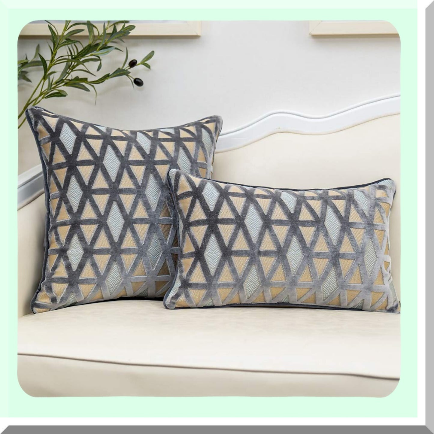 Luxury Diamond Plaid Velvet Lumbar Pillow Cover - Modern Striped Embroidery Cushion Case for Couch, Sofa, Living Room, Bedroom, Car - Gray 12x20"