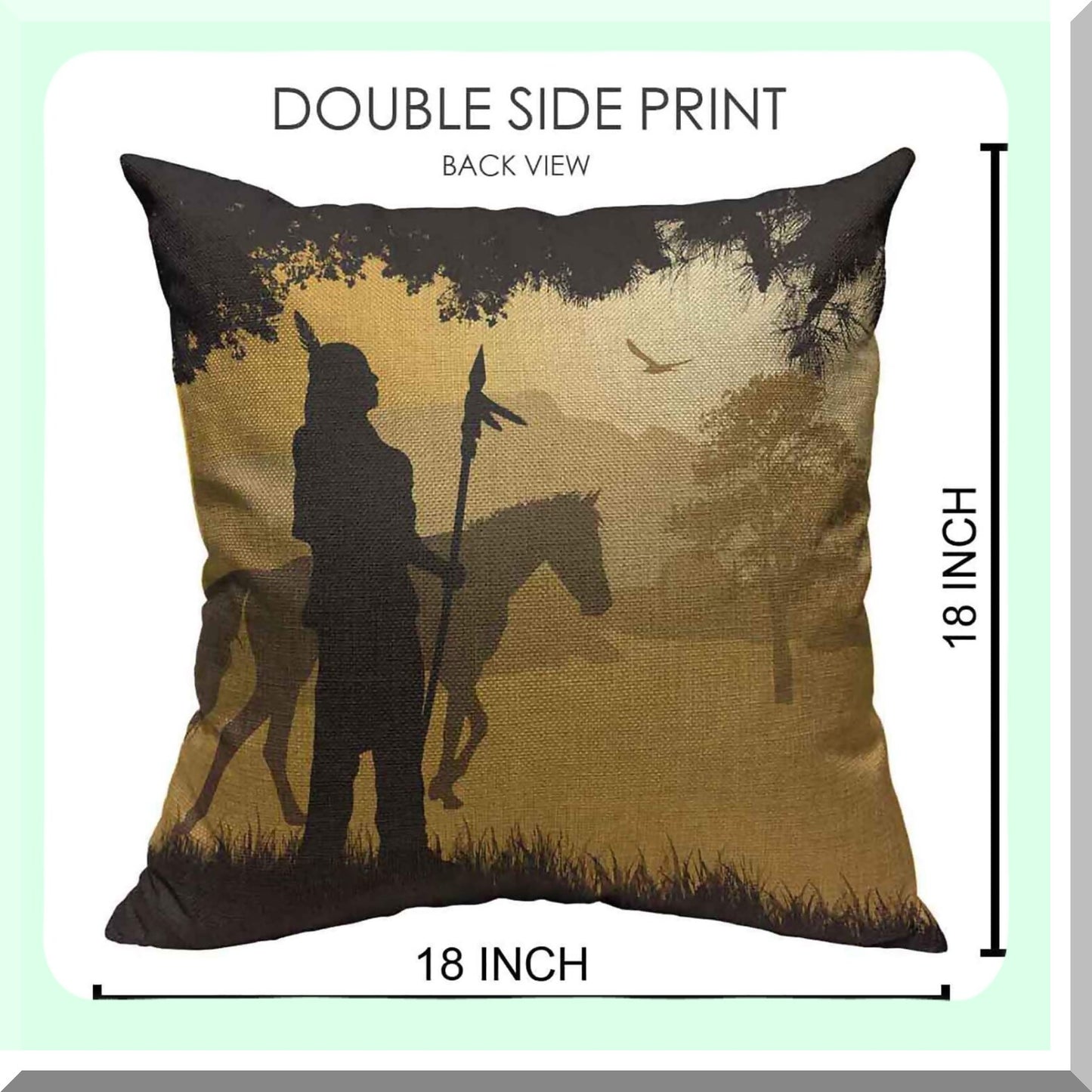 Sunset Silhouette Horse Spear Red Chief Pillow Cover - Decorative Cotton Linen Cushion Case 18x18 Inch