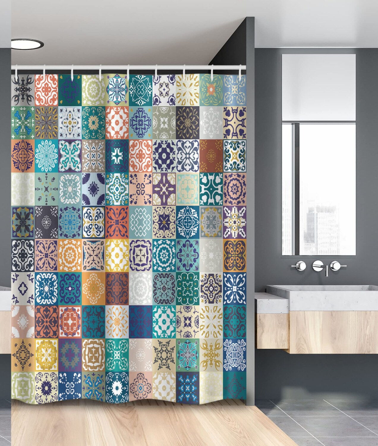 Moroccan Patchwork Shower Curtain 54x78 inches