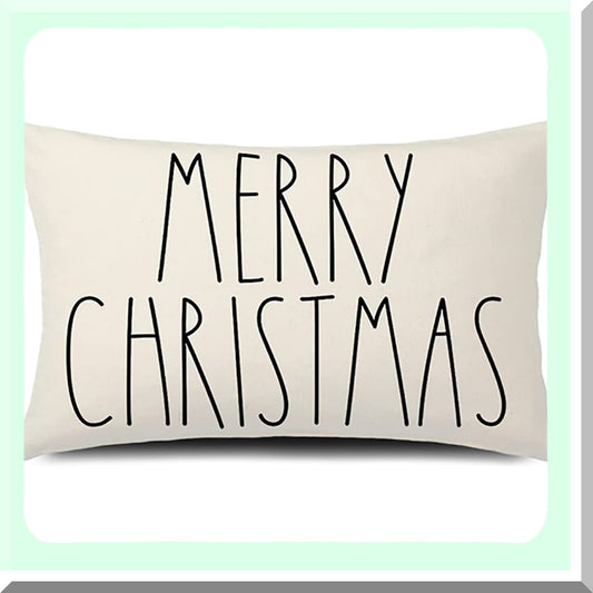 Merry Farmhouse Linen Cushion Cover - 12x20 Inch Decorative Throw Pillow Cover