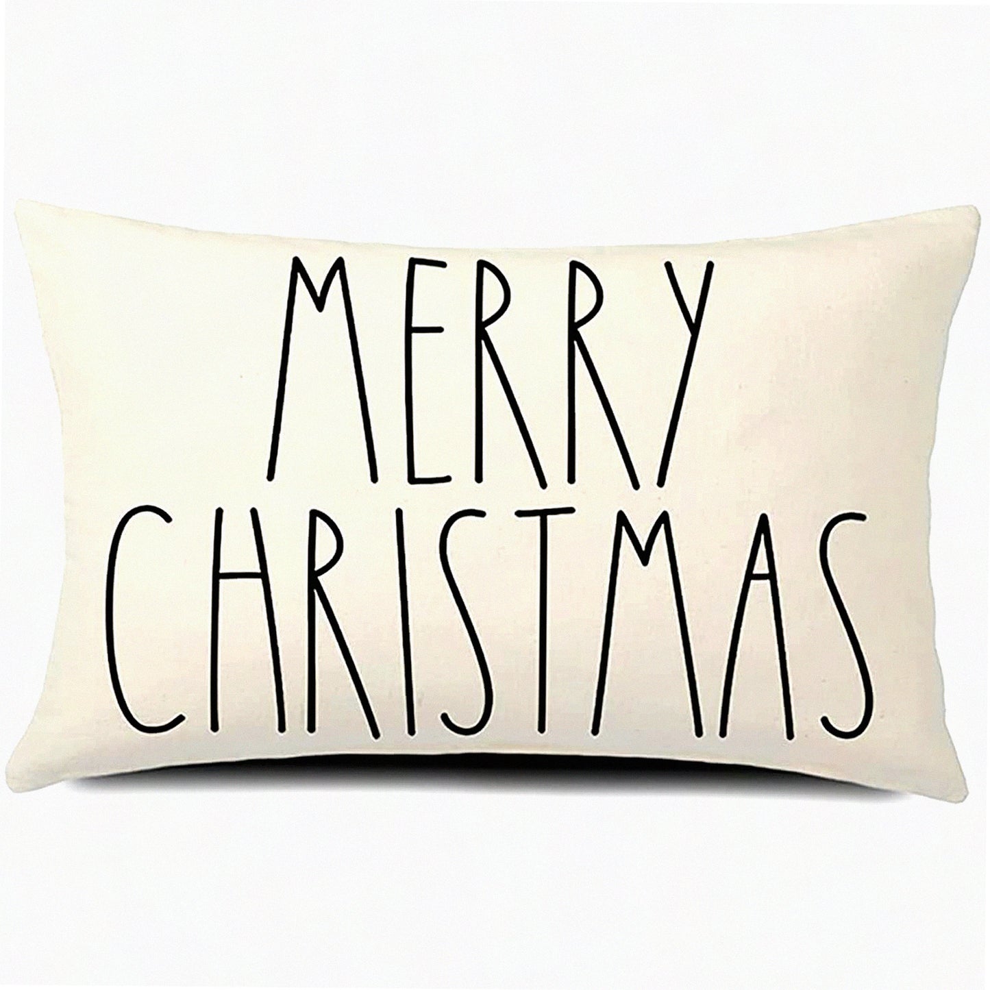 Merry Farmhouse Linen Cushion Cover - 12x20 Inch Decorative Throw Pillow Cover