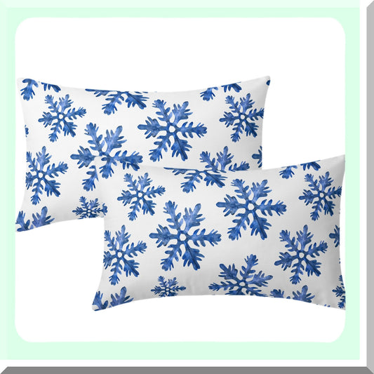 Winter Wonderland Snowflake Lumbar Pillow Covers - Set of 2 | Crystal White Xmas Holiday Pillowcases | Rustic Cushion Cases for Couch Sofa | 12X20 Inch