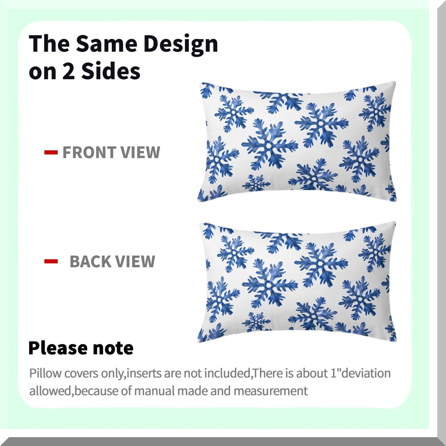 Winter Wonderland Snowflake Lumbar Pillow Covers - Set of 2 | Crystal White Xmas Holiday Pillowcases | Rustic Cushion Cases for Couch Sofa | 12X20 Inch