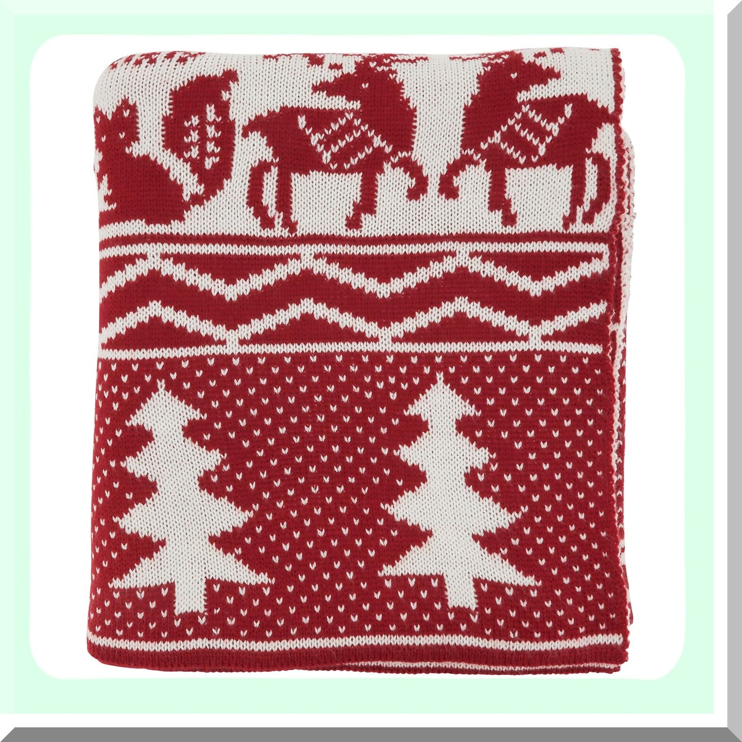 Festive Reindeer & Tree Knit Throw Blanket, Red, 50" x 60""