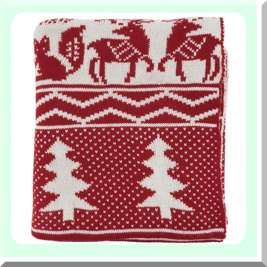 Festive Reindeer & Tree Knit Throw Blanket, Red, 50" x 60""