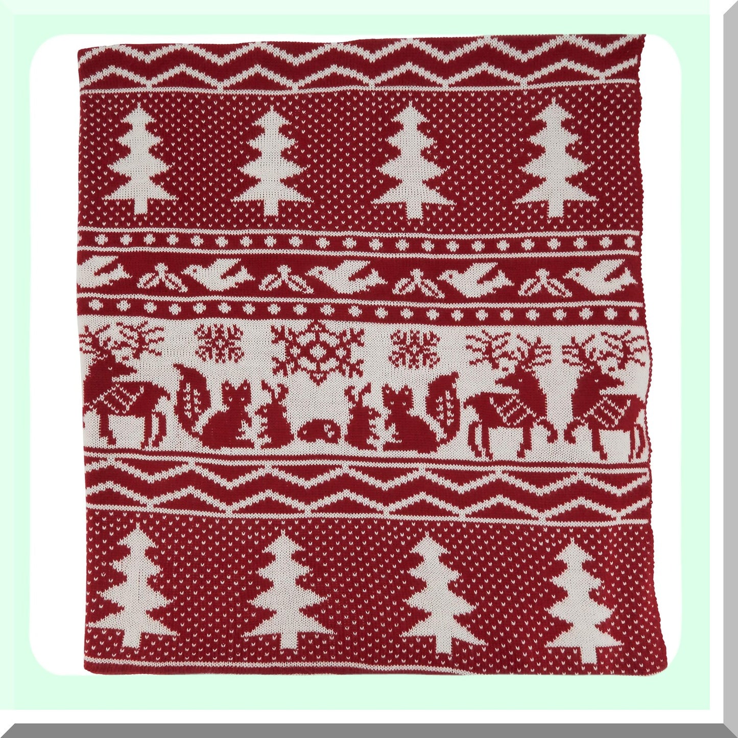 Festive Reindeer & Tree Knit Throw Blanket, Red, 50" x 60""