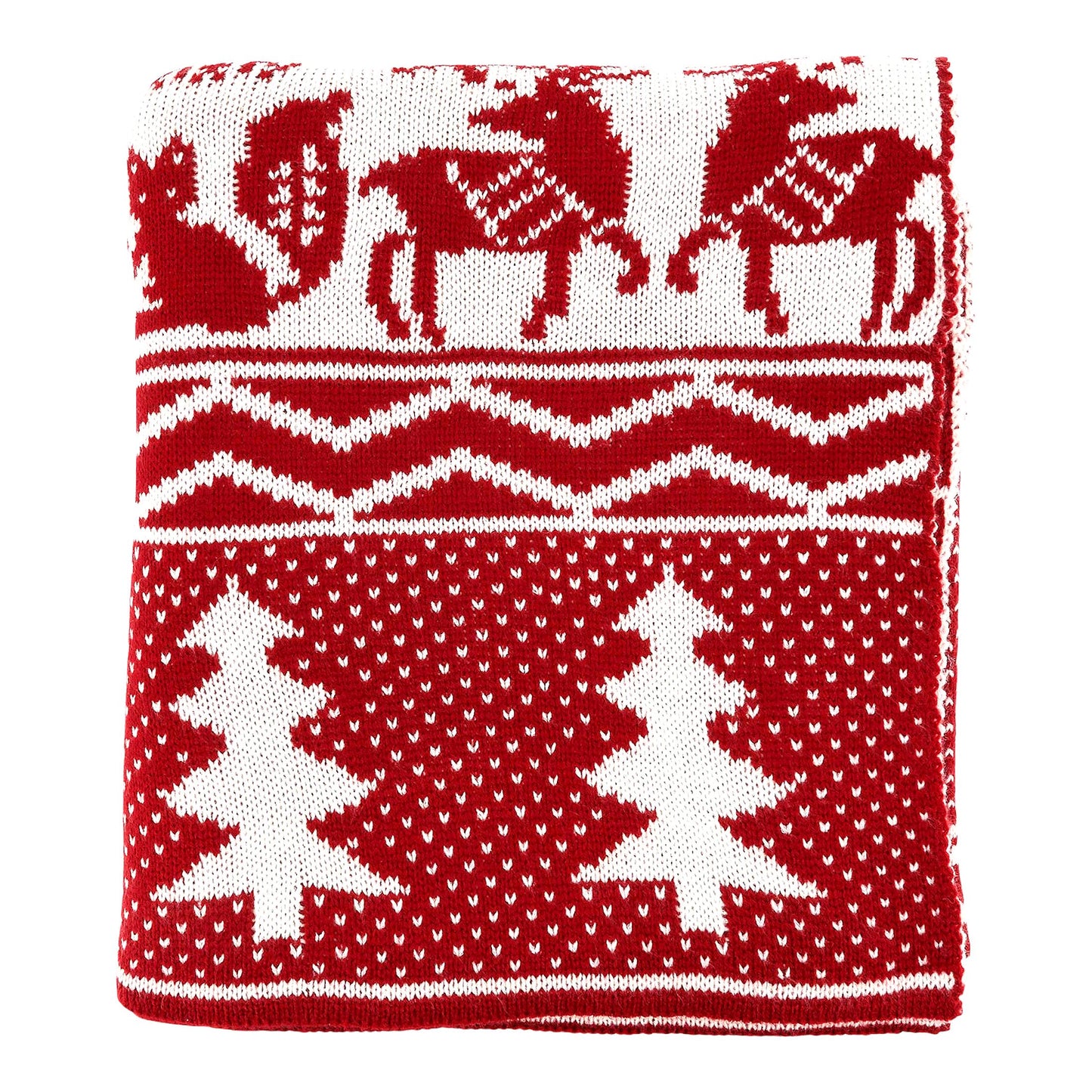 Festive Reindeer & Tree Knit Throw Blanket, Red, 50" x 60""