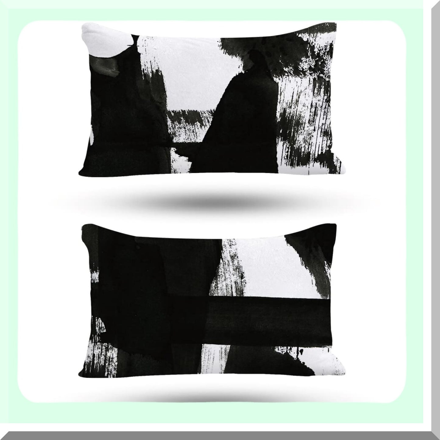 Abstract Chic Pillowcase Set - 2 Pack Decorative Cushion Covers for Sofa Couch Bed, Double-Sided Print, Black White Design, 12x20 Inches