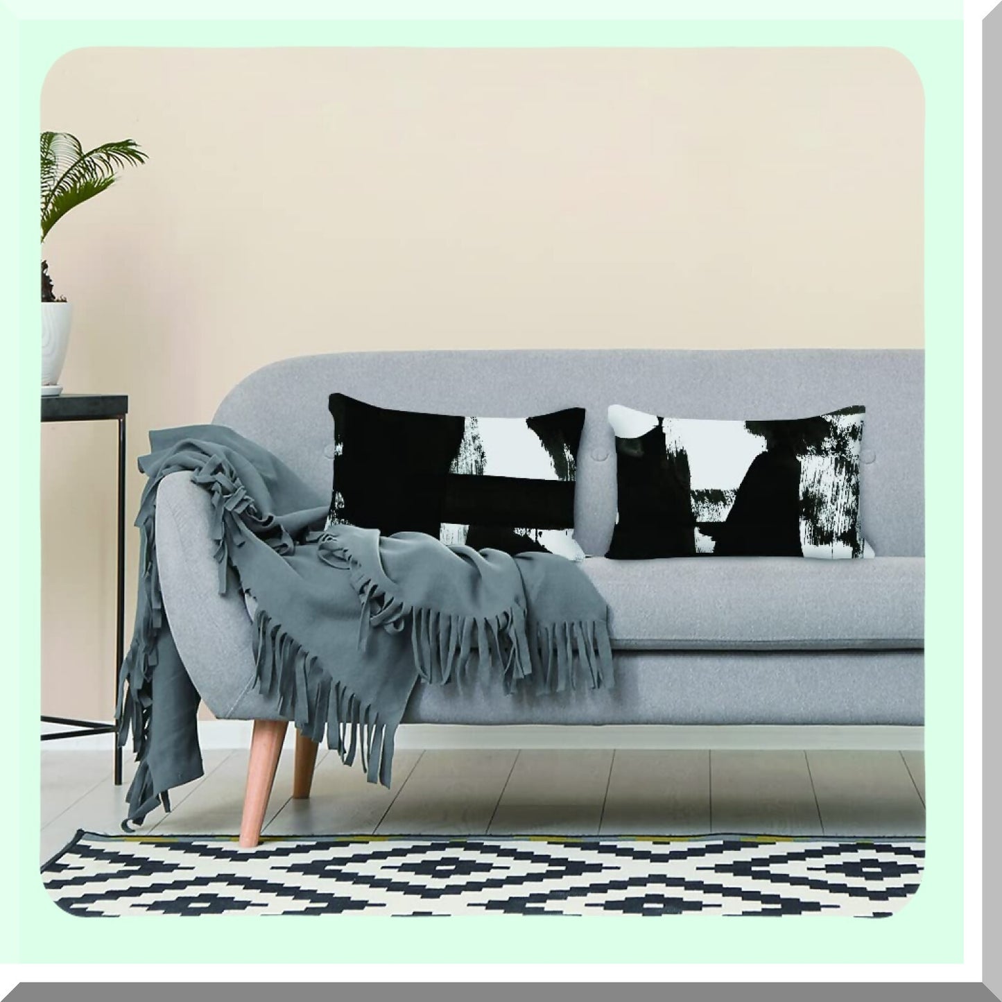 Abstract Chic Pillowcase Set - 2 Pack Decorative Cushion Covers for Sofa Couch Bed, Double-Sided Print, Black White Design, 12x20 Inches