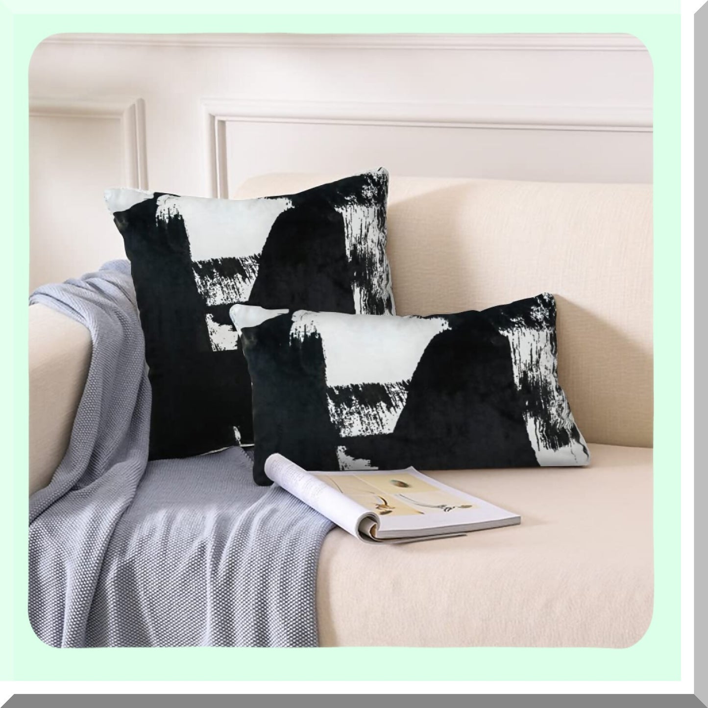 Abstract Chic Pillowcase Set - 2 Pack Decorative Cushion Covers for Sofa Couch Bed, Double-Sided Print, Black White Design, 12x20 Inches