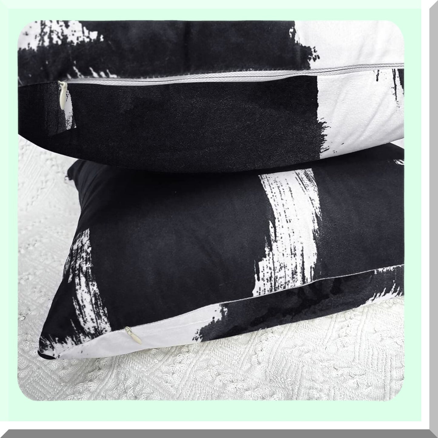 Abstract Chic Pillowcase Set - 2 Pack Decorative Cushion Covers for Sofa Couch Bed, Double-Sided Print, Black White Design, 12x20 Inches
