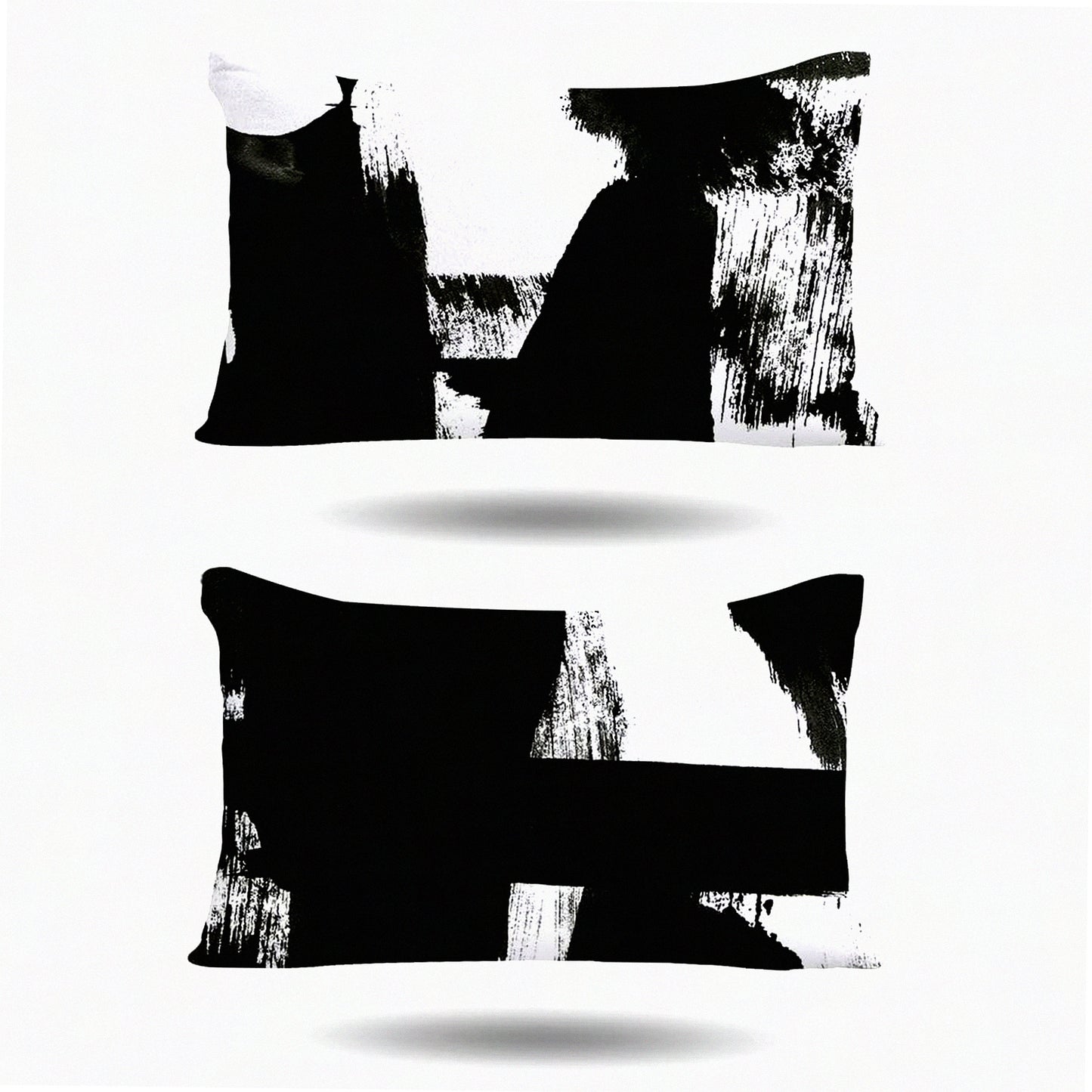 Abstract Chic Pillowcase Set - 2 Pack Decorative Cushion Covers for Sofa Couch Bed, Double-Sided Print, Black White Design, 12x20 Inches