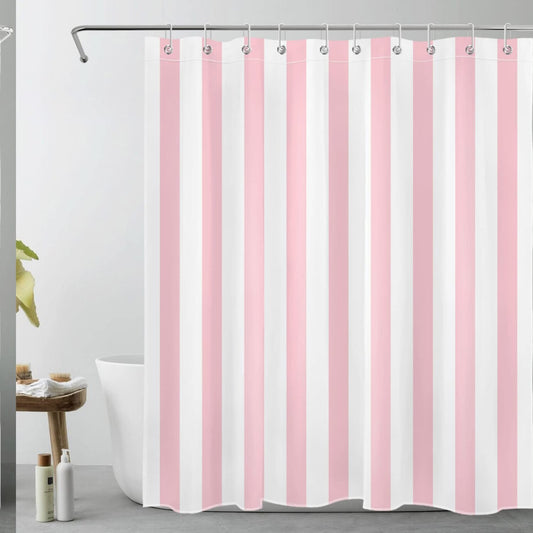 Pink and White Striped Polyester Shower Curtain 60x72 Inch