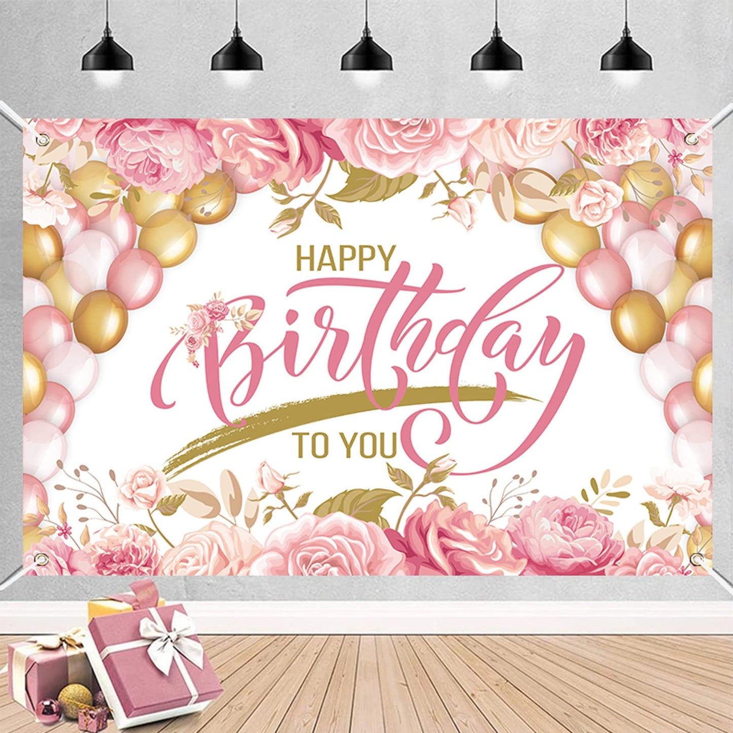 Rose Gold Floral Birthday Backdrop - Sweet Flowers Photography Banner for Girls & Women. Perfect Cake Table Photo Background for Birthday Parties!