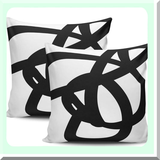 Abstract Art Decor Pillowcase Set - Black White Modern Throw Pillow Covers - Square 20 x 20 Inches - Home Cushion Decor - Set of 2