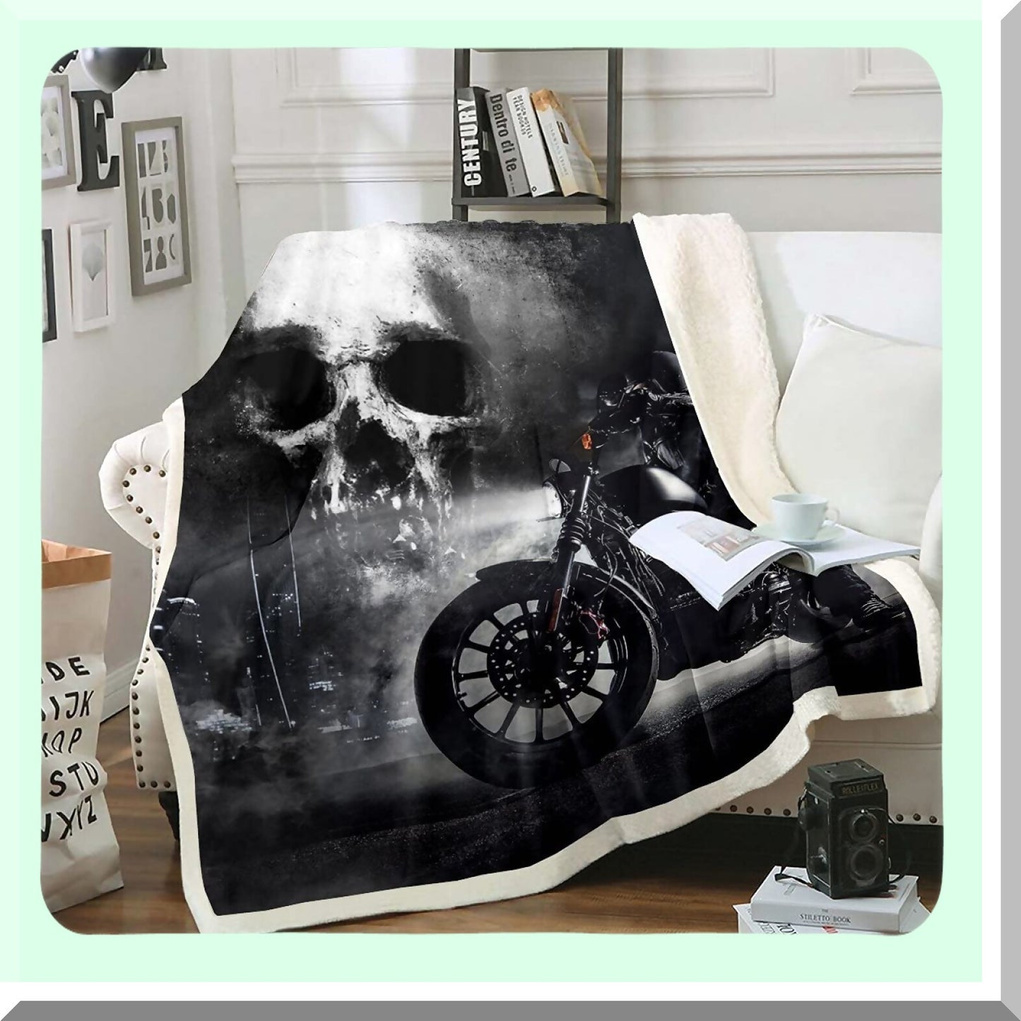 Skull Rider Extreme Sport Fleece Blanket - Soft Polyester Flannel, 50x60 Inches, Black & Gray Mist Decor for Boys, Teens, Men - Perfect for Couch or Sofa