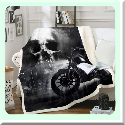 Skull Rider Extreme Sport Fleece Blanket - Soft Polyester Flannel, 50x60 Inches, Black & Gray Mist Decor for Boys, Teens, Men - Perfect for Couch or Sofa