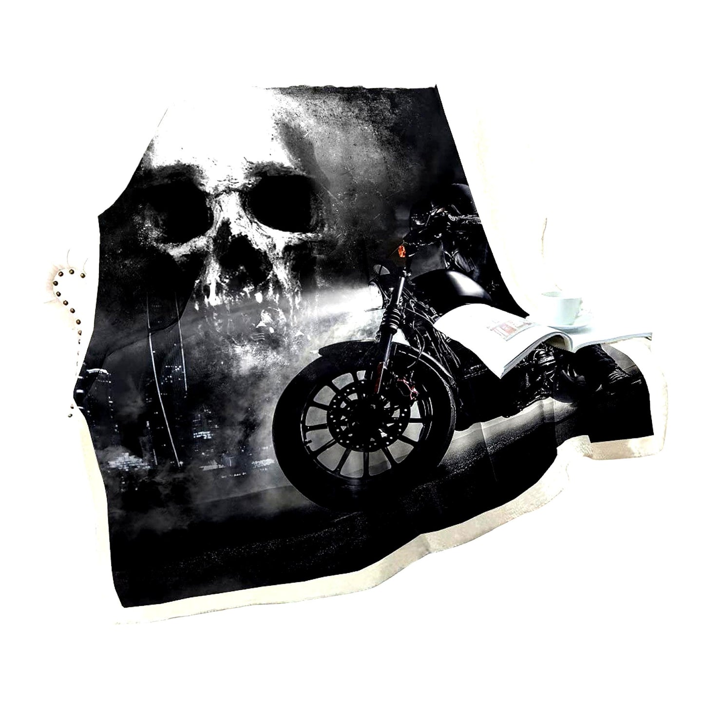 Skull Rider Extreme Sport Fleece Blanket - Soft Polyester Flannel, 50x60 Inches, Black & Gray Mist Decor for Boys, Teens, Men - Perfect for Couch or Sofa