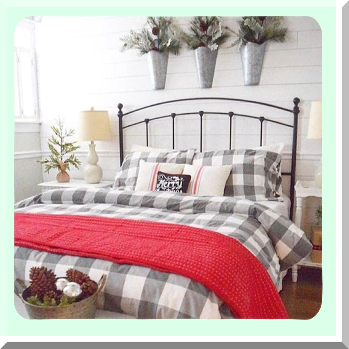 Neutral Farmhouse Buffalo Check Comforter Set - Queen Size 3 Piece Bedding with Lightweight Microfiber Down Alternative Fill & 2 Pillowcases for Men and Women.