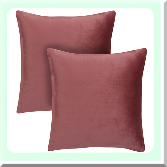 Velvet Bliss Decorative Pillow Covers - Set of 2 Soft Square Cushion Cases in Blush Pink - 20x20 inches - Solid Color Home Decor Accent