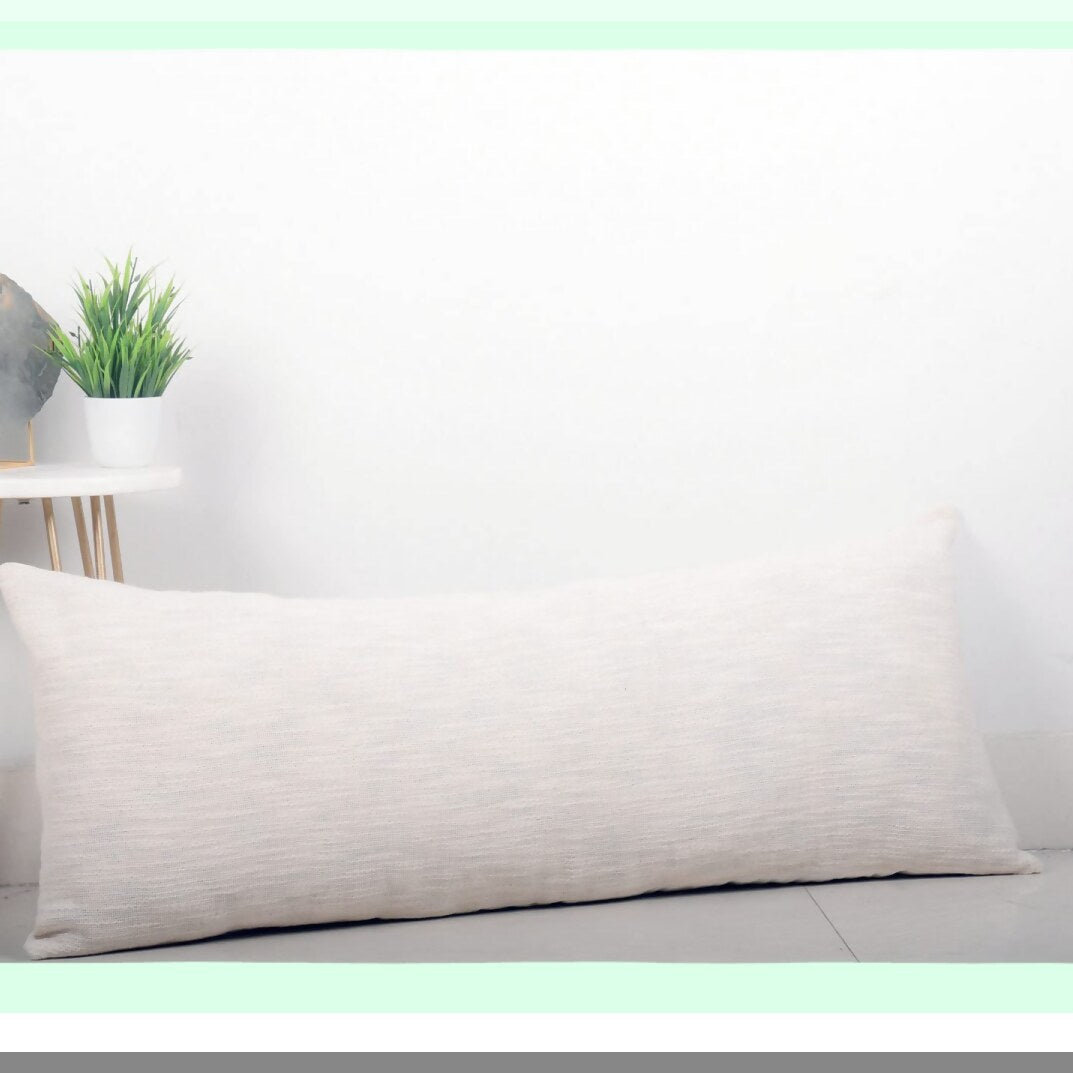Mudcloth Lumbar Ethnic Body Pillow Cover - Ivory Solid Decorative Hand Loom 14 X 36 - Oblong Throw Case for Bed Sofa Decor - Large Size