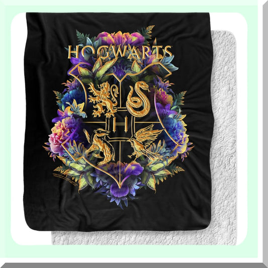 Hogwarts Floral Crest Sherpa Throw - Super Soft Silky Touch Blanket, 50"x60"
