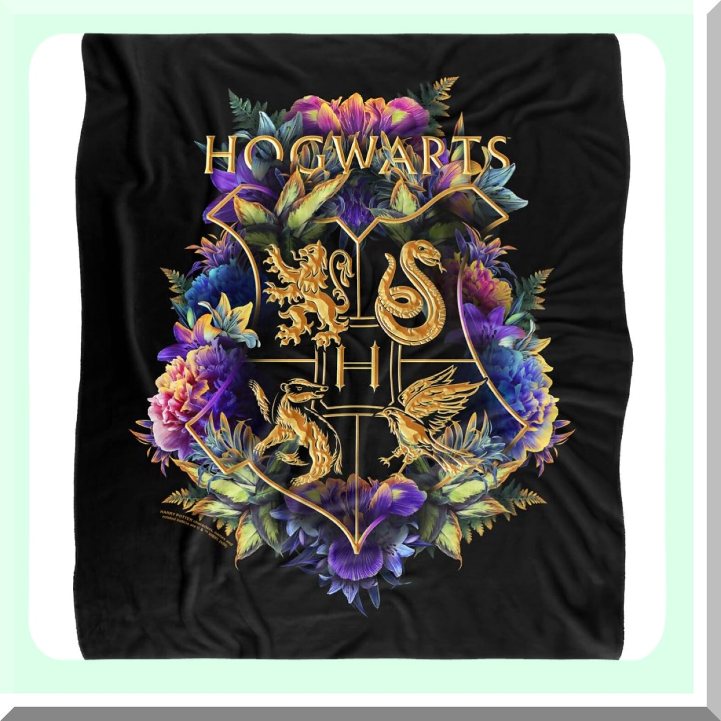 Hogwarts Floral Crest Sherpa Throw - Super Soft Silky Touch Blanket, 50"x60"