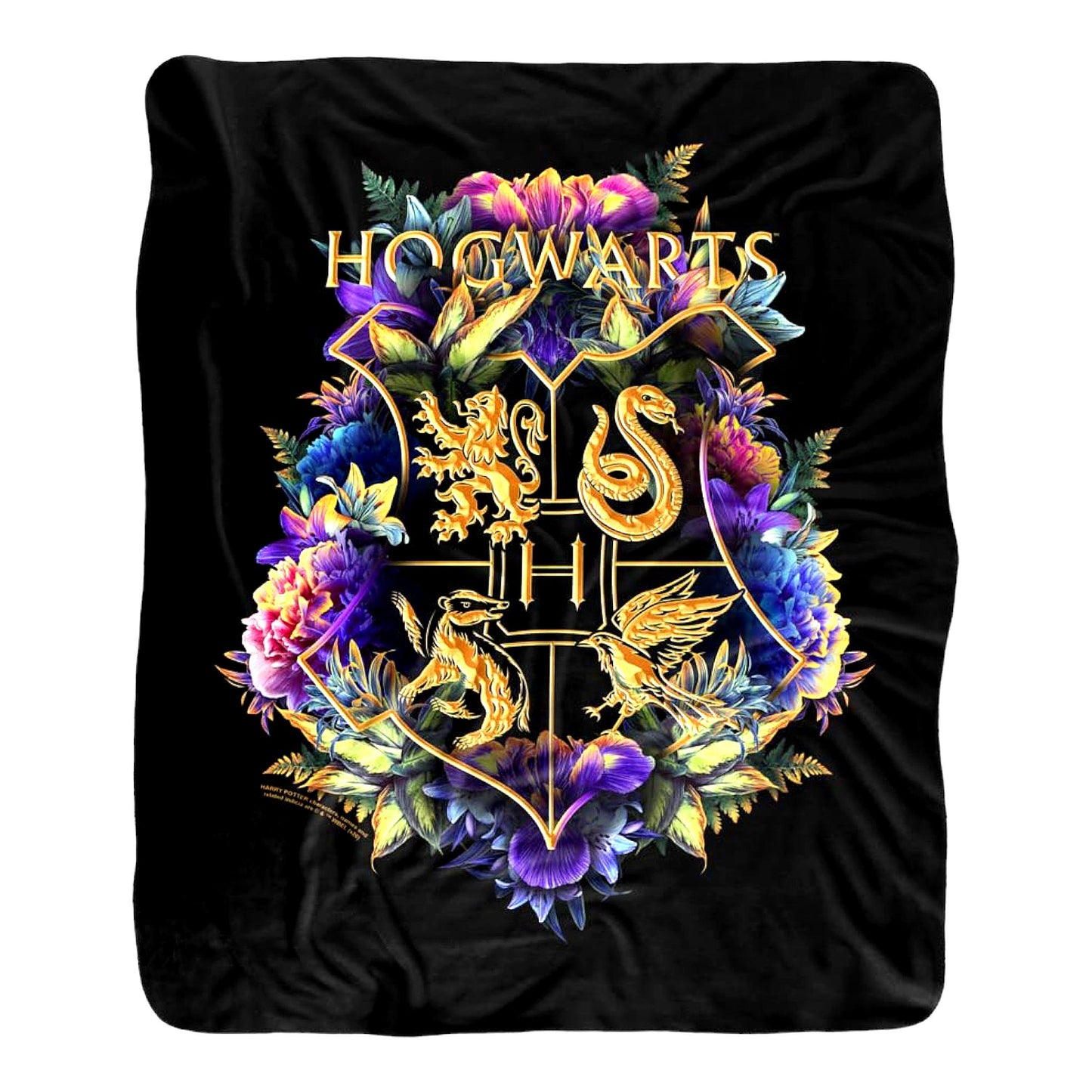 Hogwarts Floral Crest Sherpa Throw - Super Soft Silky Touch Blanket, 50"x60"