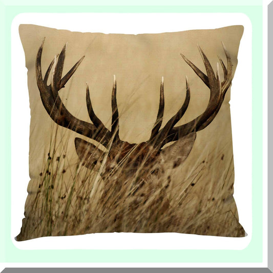 Wilderness Whitetail Deer Cushion Covers - 18X18 Decorative Pillow Cases for Couch Sofa & Bedroom - Stag Fawn Cotton Linen Throw Pillow Covers