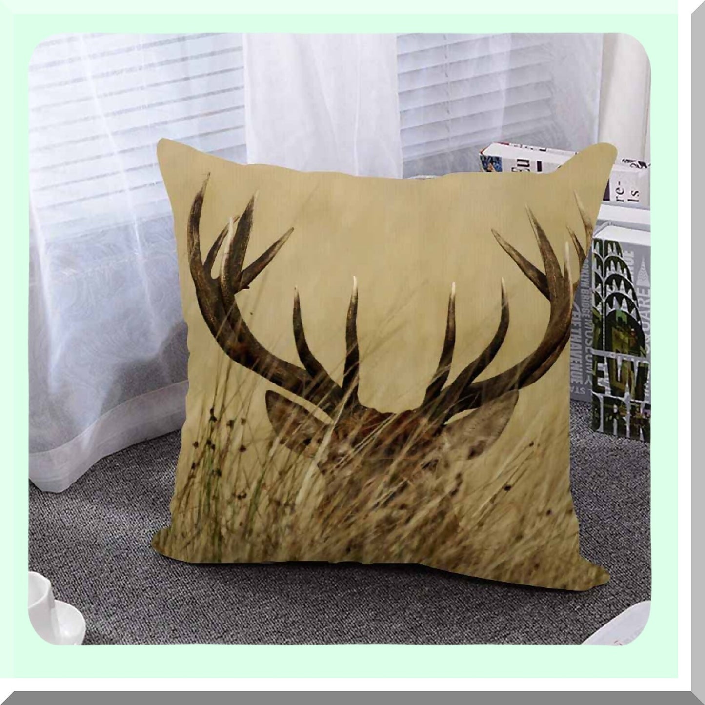 Wilderness Whitetail Deer Cushion Covers - 18X18 Decorative Pillow Cases for Couch Sofa & Bedroom - Stag Fawn Cotton Linen Throw Pillow Covers