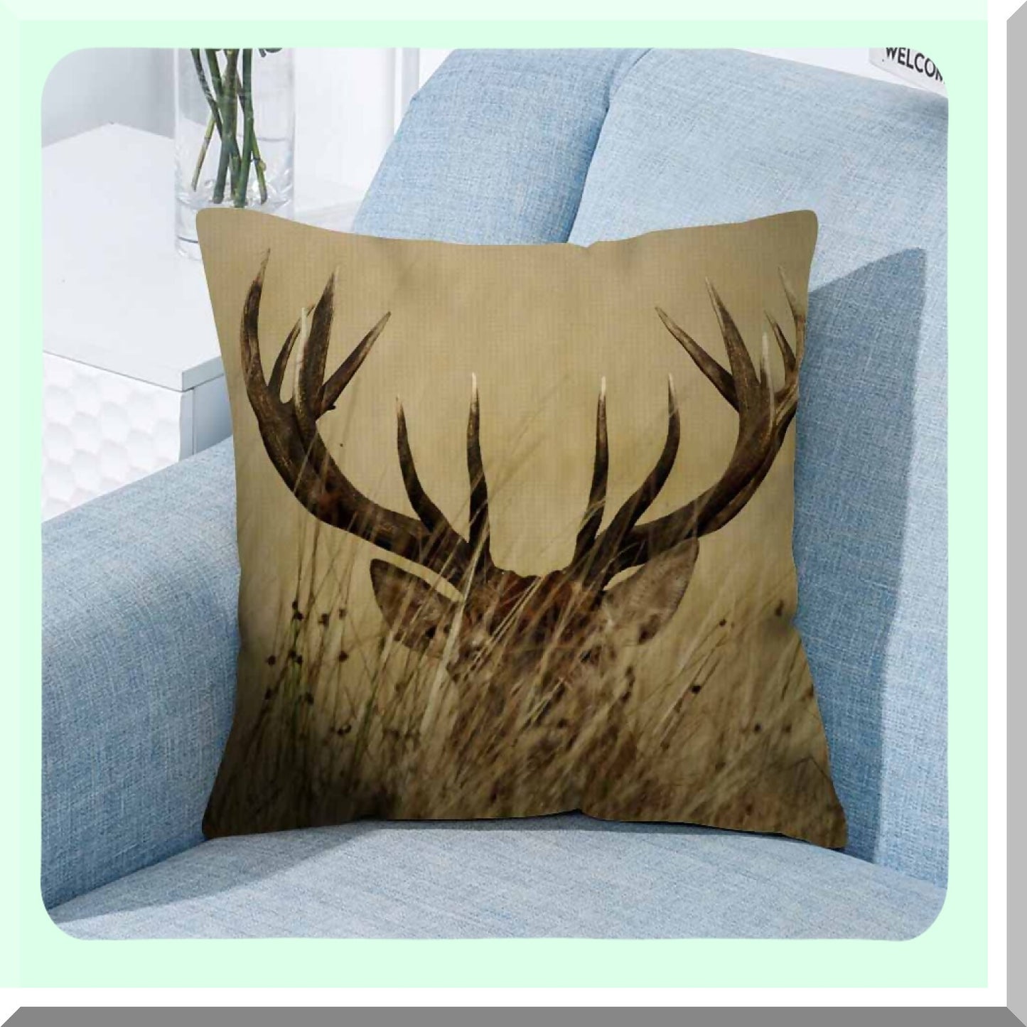 Wilderness Whitetail Deer Cushion Covers - 18X18 Decorative Pillow Cases for Couch Sofa & Bedroom - Stag Fawn Cotton Linen Throw Pillow Covers