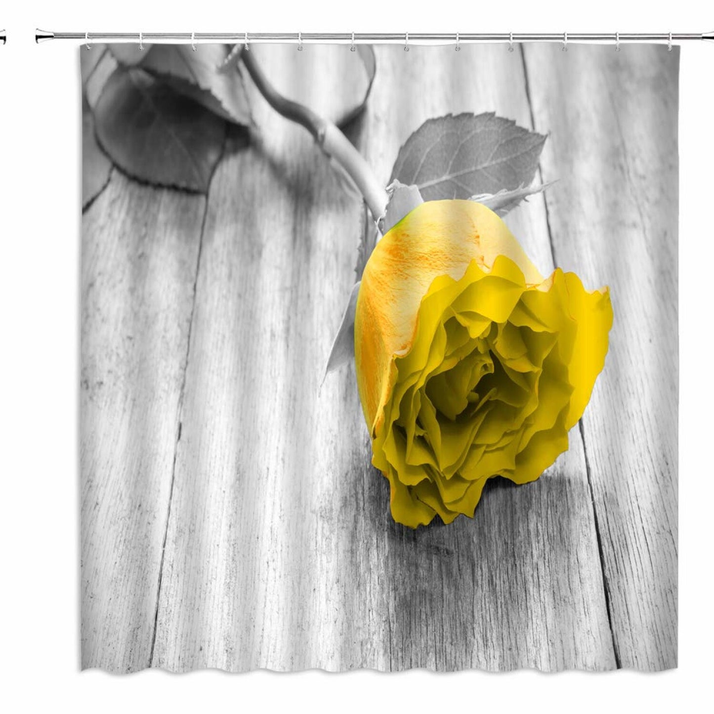 Yellow Gray Vintage Flower Shower Curtain with 12 Hooks