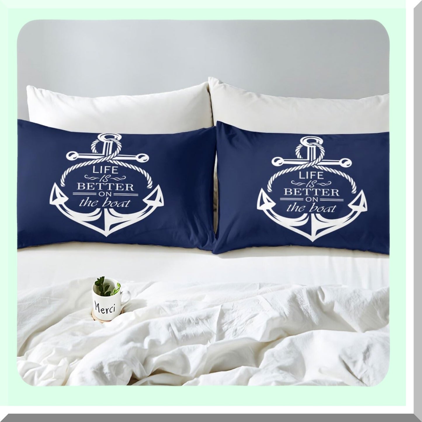 Ocean Anchor Dreams Bedding Set - Nautical Theme Deep Pocket Sheet Set with Anchor Print, 1 Flat Sheet, 2 Pillowcases - Blue Navy Bedroom Decor